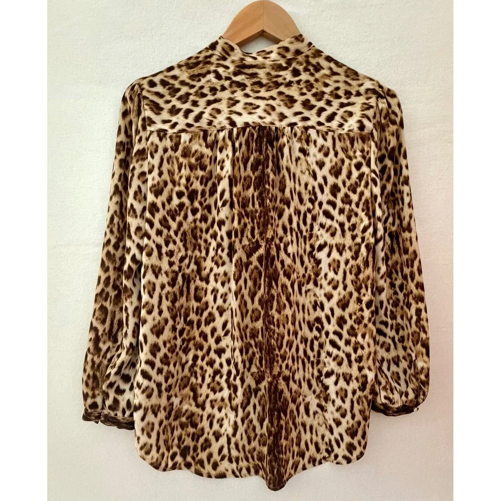 J.Crew Sz XS Tie-Neck Button-Up Blouse in Leopard